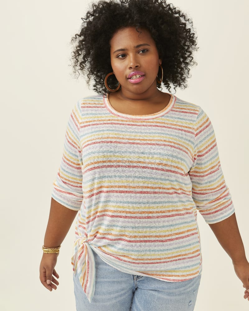 Front of plus size Morgan Three-Quarter Sleeve Side Tie Top by Cameo | Dia&Co | dia_product_style_image_id:186813